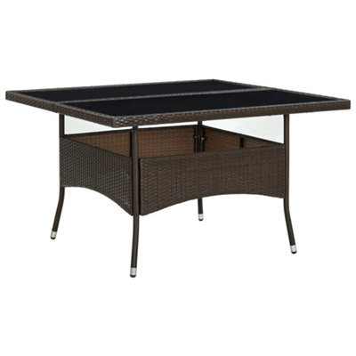 Berkfield Outdoor Dining Table Brown Poly Rattan And Glass - image 1