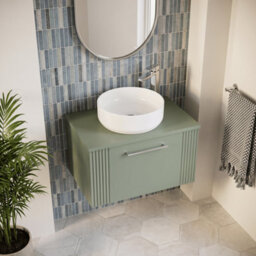 Balterley Belvide Partial Fluted 1 Drawer Wall Hung Vanity Unit With Colour Coordinating Worktop - 600mm - Satin Green - thumbnail 3