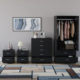 Lassic Vida Designs Riano 4 Piece Bedroom Set (2 Drawer Bedside Chest, 5 Drawer Chest, 2 Door 2 Drawer Wardrobe), Black - thumbnail 2