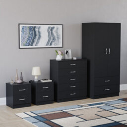 Lassic Vida Designs Riano 4 Piece Bedroom Set (2 Drawer Bedside Chest, 5 Drawer Chest, 2 Door 2 Drawer Wardrobe), Black - thumbnail 6