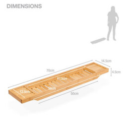 EHC Woodluv Slimline Bamboo Bathtub Caddy Tray Bridge Wooden Bath Rack, Bath Shelf Over Tub  70 X 14.5 X 7.5 Cm - Natural - thumbnail 6