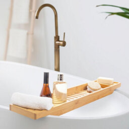 EHC Woodluv Slimline Bamboo Bathtub Caddy Tray Bridge Wooden Bath Rack, Bath Shelf Over Tub  70 X 14.5 X 7.5 Cm - Natural - thumbnail 2