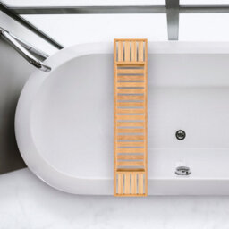 EHC Woodluv Slimline Bamboo Bathtub Caddy Tray Bridge Wooden Bath Rack, Bath Shelf Over Tub  70 X 14.5 X 7.5 Cm - Natural - thumbnail 4