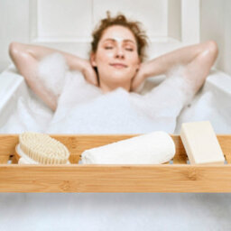 EHC Woodluv Slimline Bamboo Bathtub Caddy Tray Bridge Wooden Bath Rack, Bath Shelf Over Tub  70 X 14.5 X 7.5 Cm - Natural - thumbnail 3
