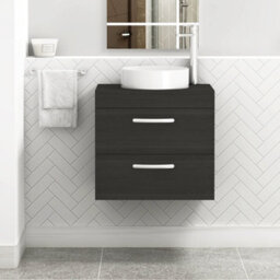 Royal Bathrooms Turin 500mm Wall Mounted Bathroom Vanity Unit With Sink 2 Drawer Hale Black & Art Countertop Basin - thumbnail 1