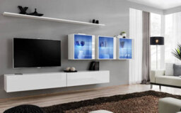 Arte Switch Xvii White Gloss Entertainment Unit For Tvs Up To 49 Inch - Bright Modern Wall System With Led Lighting
