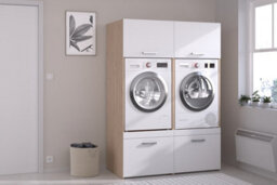 Parisot Stacked Utility Room Storage Laundry Cabinet For Two Washing Machines Or Dryer With Cupboards