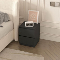 Home Source Lugano Black 2 Drawer Bedside Table High Gloss Drawer Fronts
