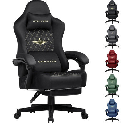 Luckracer Fabric Gaming Chair, Ergonomic Computer Chair With Footrest Height Adjustable Home Office Chair, Black - image 1