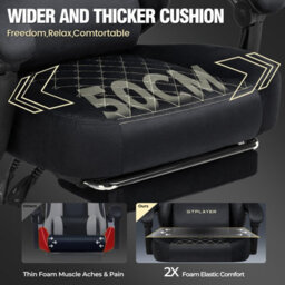 Luckracer Fabric Gaming Chair, Ergonomic Computer Chair With Footrest Height Adjustable Home Office Chair, Black - thumbnail 4