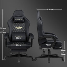 Luckracer Fabric Gaming Chair, Ergonomic Computer Chair With Footrest Height Adjustable Home Office Chair, Black - thumbnail 3