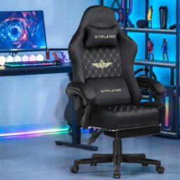 Luckracer Fabric Gaming Chair, Ergonomic Computer Chair With Footrest Height Adjustable Home Office Chair, Black - thumbnail 2
