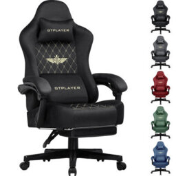 Luckracer Fabric Gaming Chair, Ergonomic Computer Chair With Footrest Height Adjustable Home Office Chair, Black