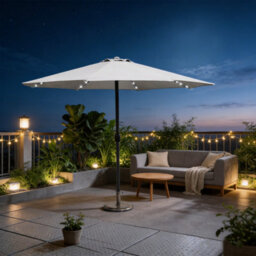 Abrihome Garden Umbrella With Led Lights & Double Vent, Outdoor Parasol With Crank Handle, Ideal For Patio, Beige