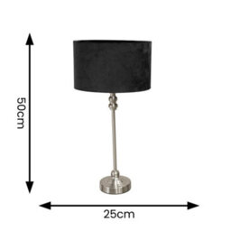 Valuelights Maggie Brushed Chrome Candlestick Slim Table Lamp With Black Velvet Drum Lamp Shade And Led Bulb - thumbnail 5