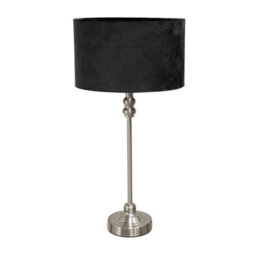 Valuelights Maggie Brushed Chrome Candlestick Slim Table Lamp With Black Velvet Drum Lamp Shade And Led Bulb - thumbnail 2