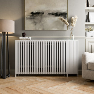Agnite Radiator Cover White Modern Vertical Slat Shelves Mdf Storage Cabinet Medium - image 1