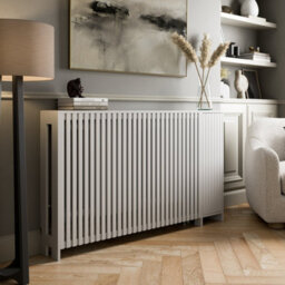 Agnite Radiator Cover White Modern Vertical Slat Shelves Mdf Storage Cabinet Medium - thumbnail 4