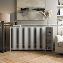 Agnite Radiator Cover White Modern Vertical Slat Shelves Mdf Storage Cabinet Medium - thumbnail 3