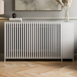 Agnite Radiator Cover White Modern Vertical Slat Shelves Mdf Storage Cabinet Medium - thumbnail 2