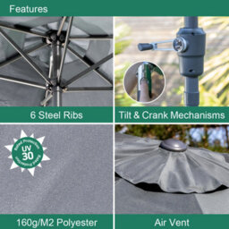 Gardenkraft 14620 2.7M Charcoal Outdoor Garden Parasol - thumbnail 3