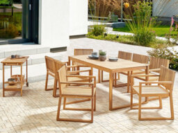 Beliani Garden Dining Set With Trolley 8 Seater Sassari Ii Certified Acacia Wood Light Brown - thumbnail 2
