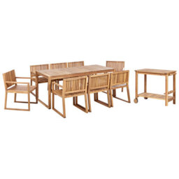 Beliani Garden Dining Set With Trolley 8 Seater Sassari Ii Certified Acacia Wood Light Brown - thumbnail 1