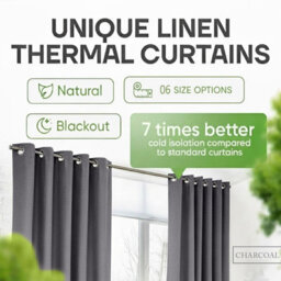 Moonlight Bedding 100%blackout Eyelet Linen Texture Curtain Pair Thermal Energy Efficient Window Curtain(Charcoal, 66''x54'') - thumbnail 2