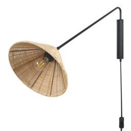 Beliani Wall Lamp - Handwoven Rattan 33 Cm Cone Shade, Adjustable Iron Arm, Boho Rustic Bedside Light - thumbnail 4