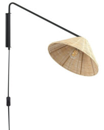 Beliani Wall Lamp - Handwoven Rattan 33 Cm Cone Shade, Adjustable Iron Arm, Boho Rustic Bedside Light - thumbnail 2