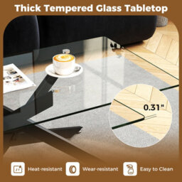 Costway Glass Coffee Table Rectangle Center Table With Metal Tubular Legs-Black - thumbnail 4