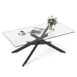 Costway Glass Coffee Table Rectangle Center Table With Metal Tubular Legs-Black - thumbnail 6
