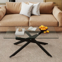 Costway Glass Coffee Table Rectangle Center Table With Metal Tubular Legs-Black - thumbnail 5