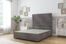 "Sloomy Manhattan Slate Naples Divan Bed Base No Drawers With 26"" Strutted Headboard 4'6 Double"