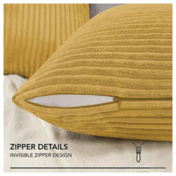 Ameha Ochre Stripe Velvet Cushion Cover 18X18 Inch, Set Of 4, Soft, Breathable & Hypoallergenic With Invisible Zip - thumbnail 6