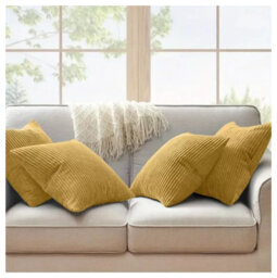 Ameha Ochre Stripe Velvet Cushion Cover 18X18 Inch, Set Of 4, Soft, Breathable & Hypoallergenic With Invisible Zip - thumbnail 2