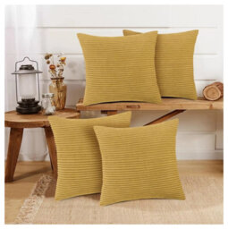 Ameha Ochre Stripe Velvet Cushion Cover 18X18 Inch, Set Of 4, Soft, Breathable & Hypoallergenic With Invisible Zip - thumbnail 3