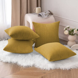 Ameha Ochre Stripe Velvet Cushion Cover 18X18 Inch, Set Of 4, Soft, Breathable & Hypoallergenic With Invisible Zip - thumbnail 8