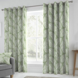 Fusion Matteo 100% Cotton Light Filtering Pair Of Green Eyelet Curtains