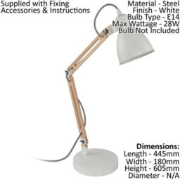 Stylish White Table Desk Lamp With Moveable Shade And Red Cable - thumbnail 2