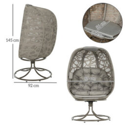 Outsunny Foldable Egg Chair With Cushions, Indoor Outdoor Swivel Lounger, Sand - thumbnail 3