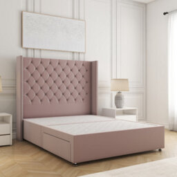 Bsspoke Olivia Divan Bed Pink Plush Velvet 54Inch Headboard & No Mattress & No Drawers In 3Ft 4Ft 4Ft6 5Ft 6Ft - thumbnail 1