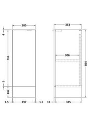Hudson Reed Fusion Floor Standing 1 Door Base Unit, Gloss Grey High Gloss Painted, 300 X 355 X 864mm - thumbnail 2