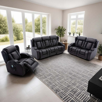 More4Homes Caesar Electric Recliner Bonded Leather 1+2+3 Seater Sofa Set (Black) - image 1