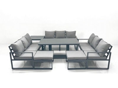Fimous 11 Seater Garden Sofa Set Aluminium Furniture Rising Dining Tabe Set With Side Table 2 Big Footstools Dark Grey - image 1