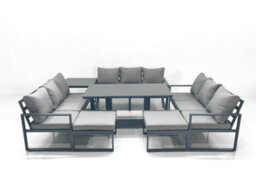 Fimous 11 Seater Garden Sofa Set Aluminium Furniture Rising Dining Tabe Set With Side Table 2 Big Footstools Dark Grey - thumbnail 1