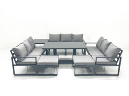 Fimous 11 Seater Garden Sofa Set Aluminium Furniture Rising Dining Tabe Set With Side Table 2 Big Footstools Dark Grey - thumbnail 2