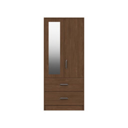 Hazlemere 2 Door Combi Robe With Mirror - Walnut On Express Delivery And Ready Assembled