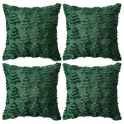 Amorly 4Pcs Christmas Tree Throw Pillow Covers, 18X18 Inch Cushion Cases With Green Tree String Light Motifs For Xmas Indoor Home Decor - image 1