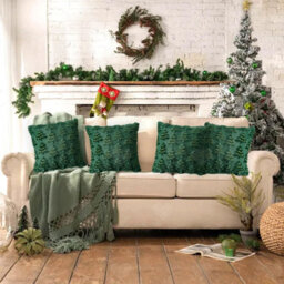 Amorly 4Pcs Christmas Tree Throw Pillow Covers, 18X18 Inch Cushion Cases With Green Tree String Light Motifs For Xmas Indoor Home Decor - thumbnail 6